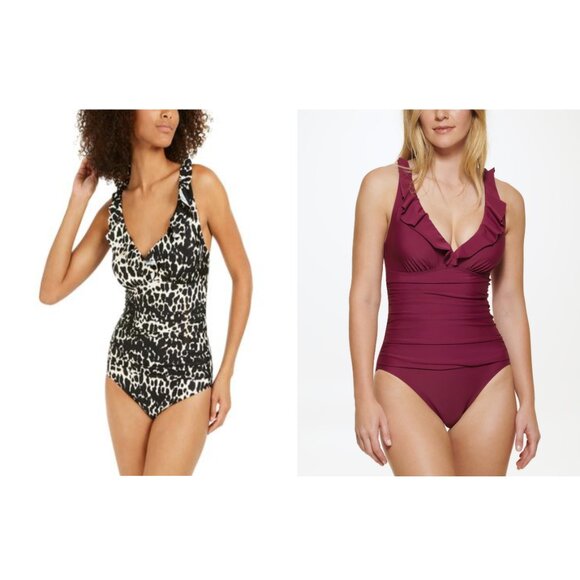 NWT DKNY Women's V-Neck Tummy Control One Piece Multicolor Size 4 $100 9B736 - Picture 1 of 3